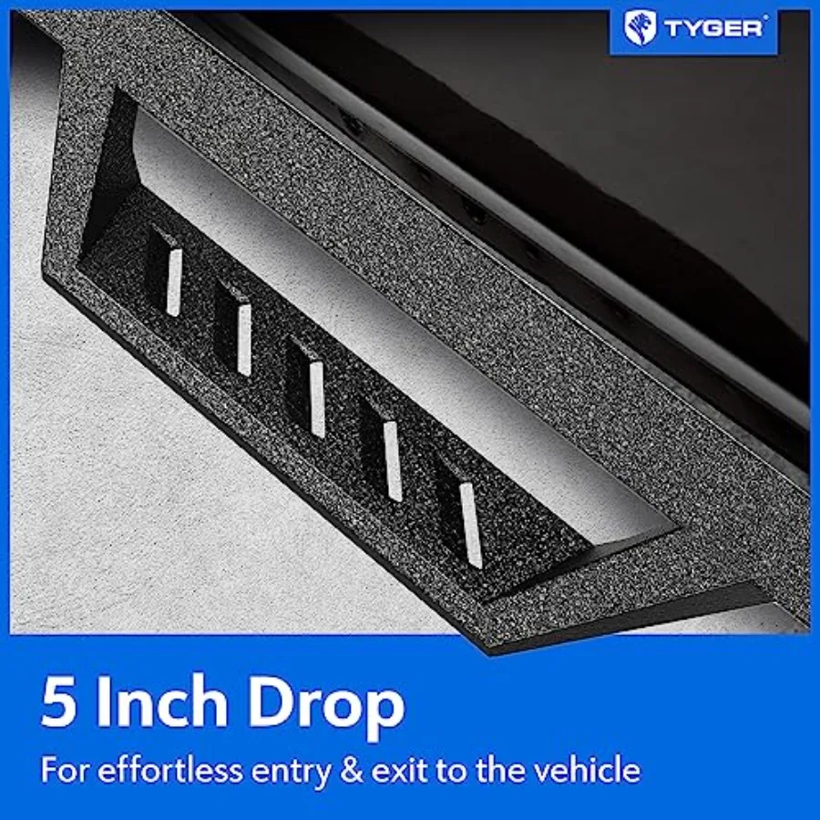 Running board for Ford F-150/F-250/F-350 trucks 2015-2026,aluminum, black, drop-step design with non-slip surface and easy bolt view 4
