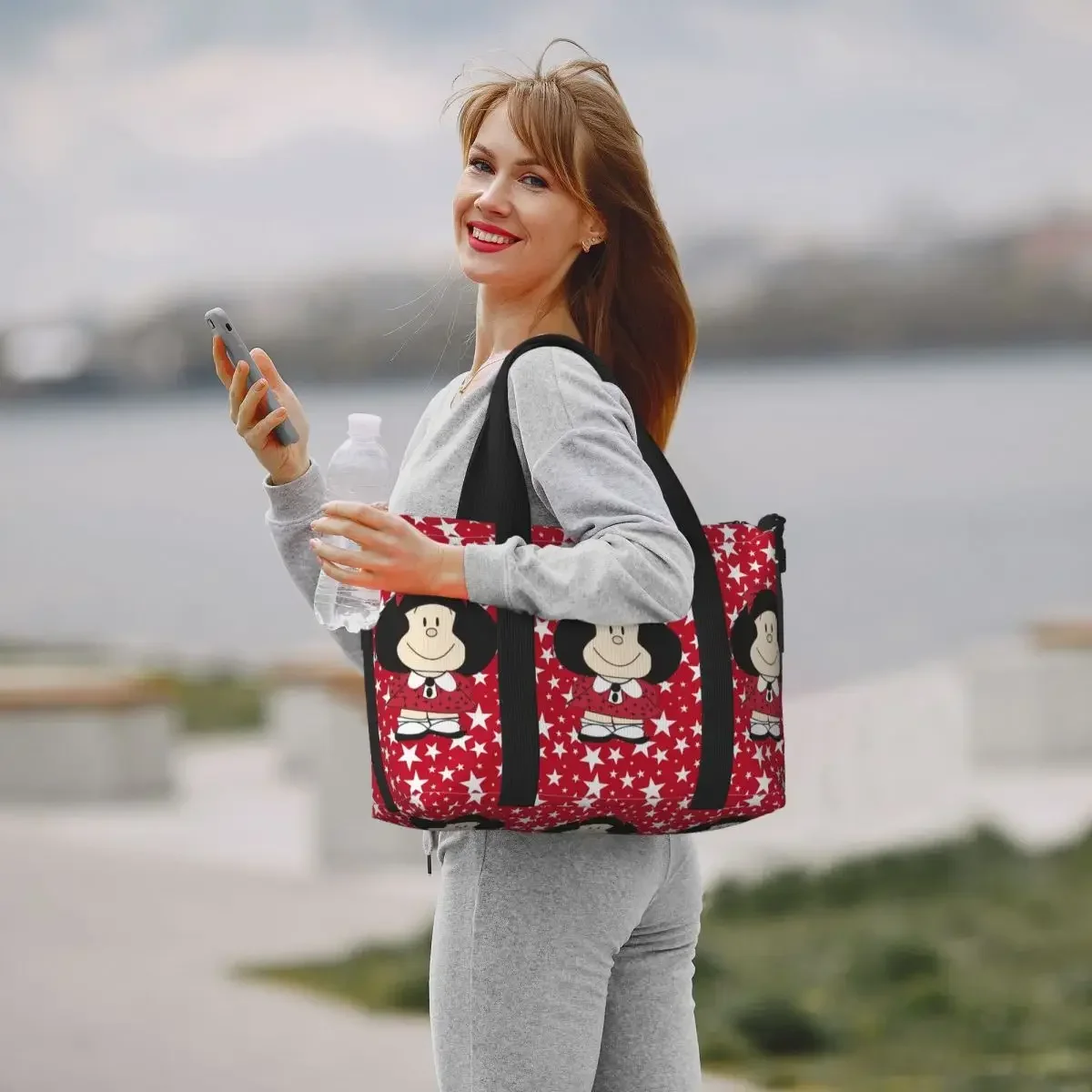 Borsa tote per la spesa personalizzata Kawaii Mafalda Cartoon Borse da viaggio da spiaggia per palestra anime di grande capacità da donna