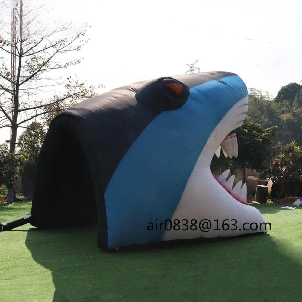 6x4.3x4.6m 맞춤형 풍선 상어 머리 터널 맞춤형 스포츠 입구 야외 활동을 위한 풍선 마스코트 터널