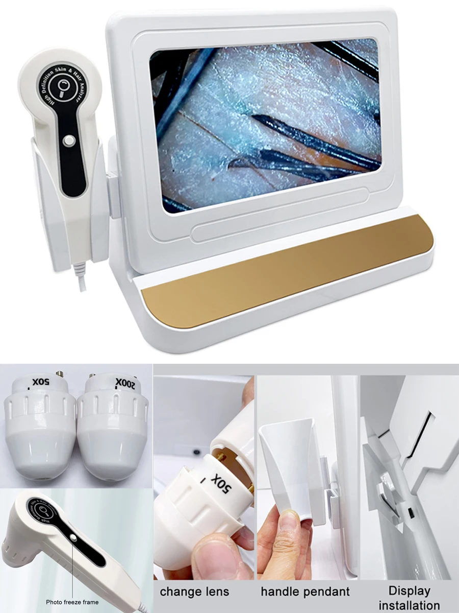 10 Inch LCD Digitale Haar Huid Analyzer Hoofdhuid Detector Microscoop voor Haarzakjes Testen en Huidanalyse Vergrootglas 50/200X - afbeelding 2