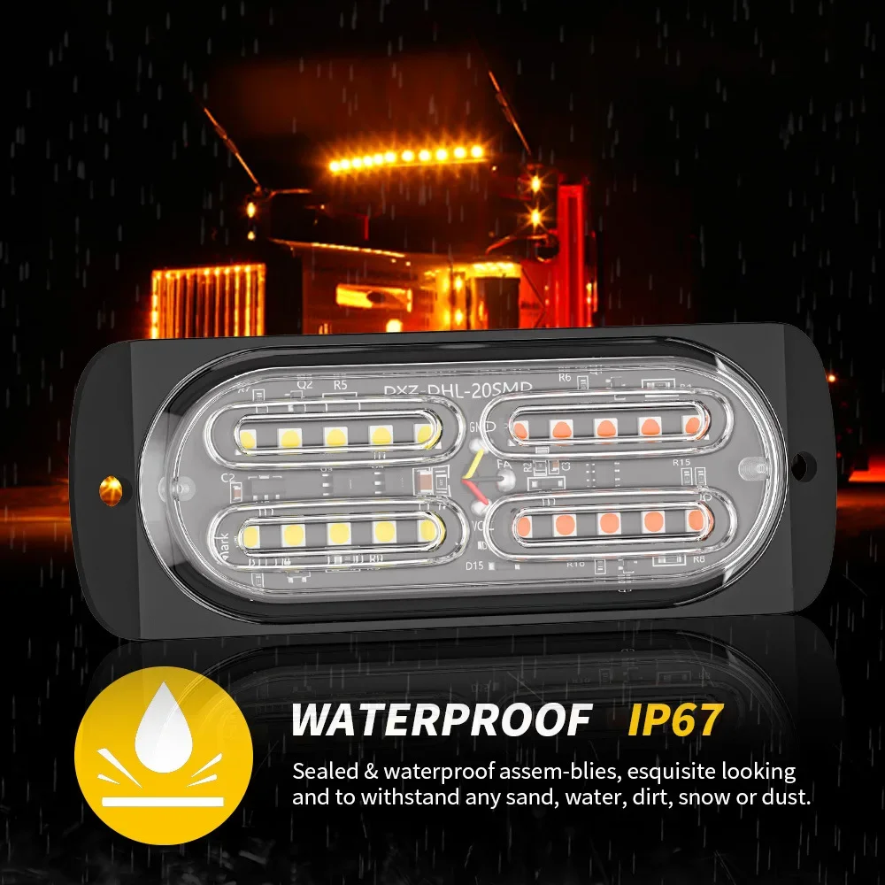 1pcs Led Strobe Warning Light Strobe Grille Flashing Truck Lamp Amber Traffic Light 12V 24V 20SMD Car Light Side Maker Lights