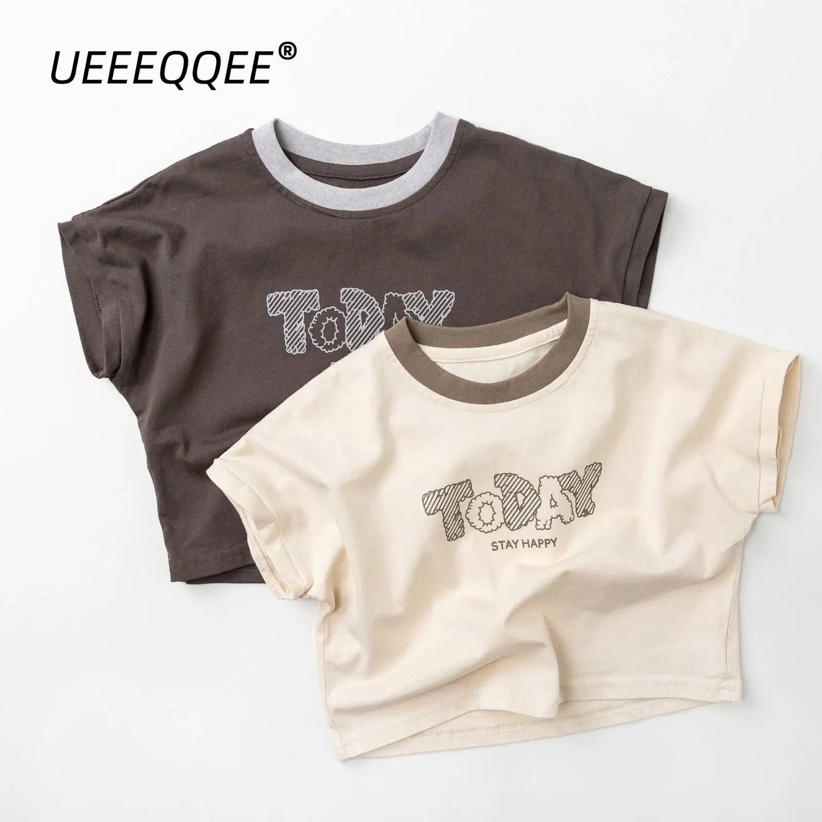 

Весенне-летние детские футболки для мальчиков и девочек 1-8 лет, хлопковые футболки с короткими рукавами и буквенными нашивками, топы для малышей, детская одежда