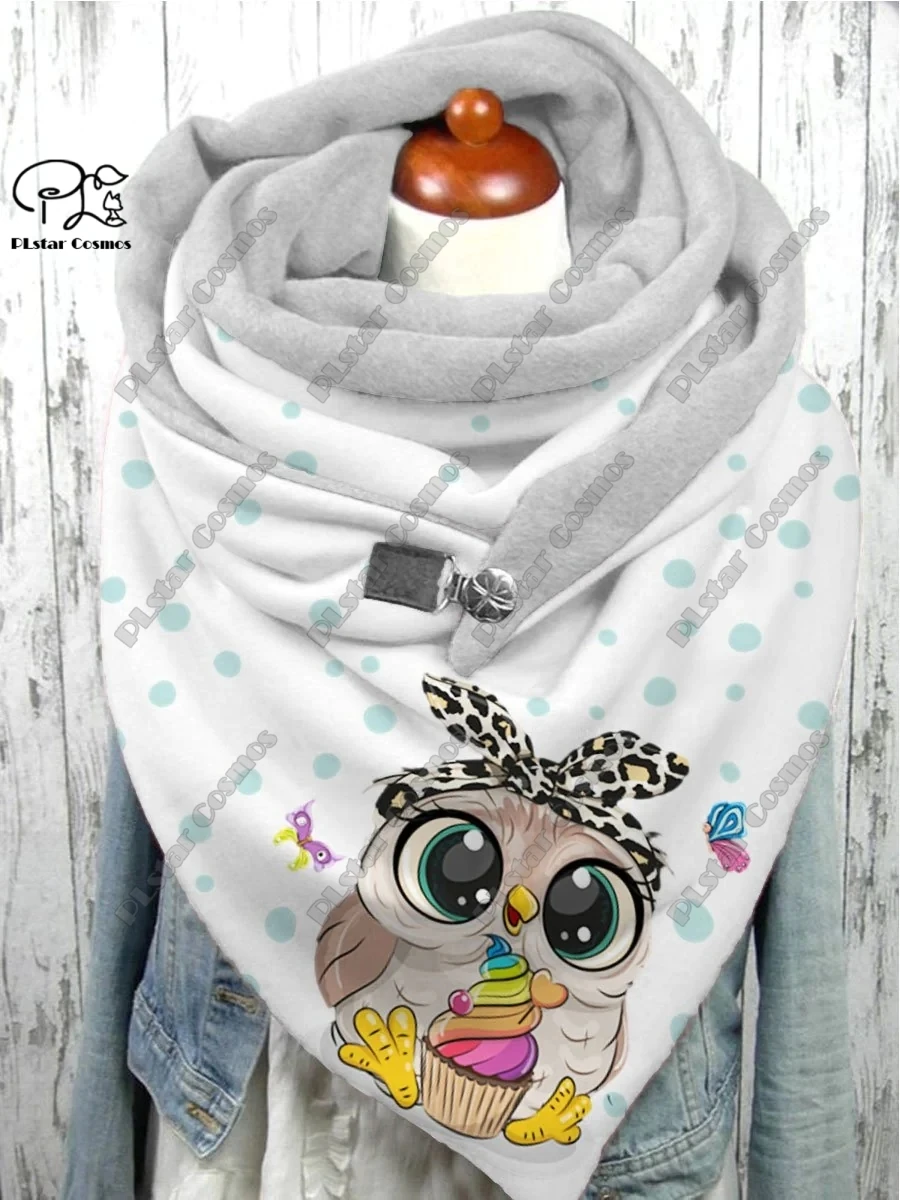 PLstar Cosmos 3D printed animal series cute owl pattern printed warm shawl scarf spring and winter large triangle scarf M-1