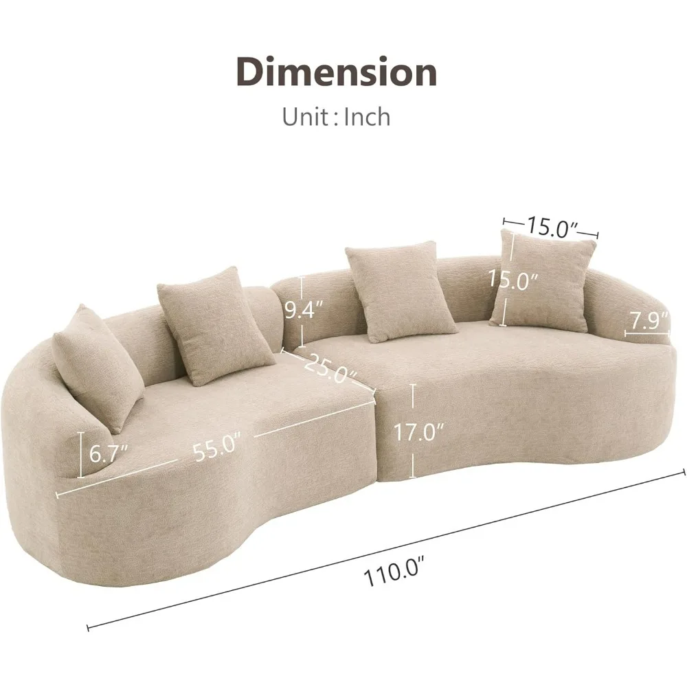 Oversized Sectional Sofa for Living Room, Modern Luxury Plush Chenille 4-Seater Extra Deep & Wide Seat Curved Cloud Couch