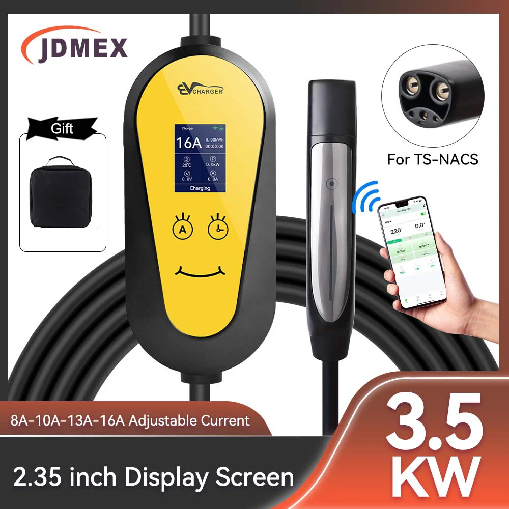 JDMEX 3.5KW TS-NACS EV Charger Portable With APP Control EVSE Charging 16A EVSE Wallbox Charger For Tesla Adjustable Current