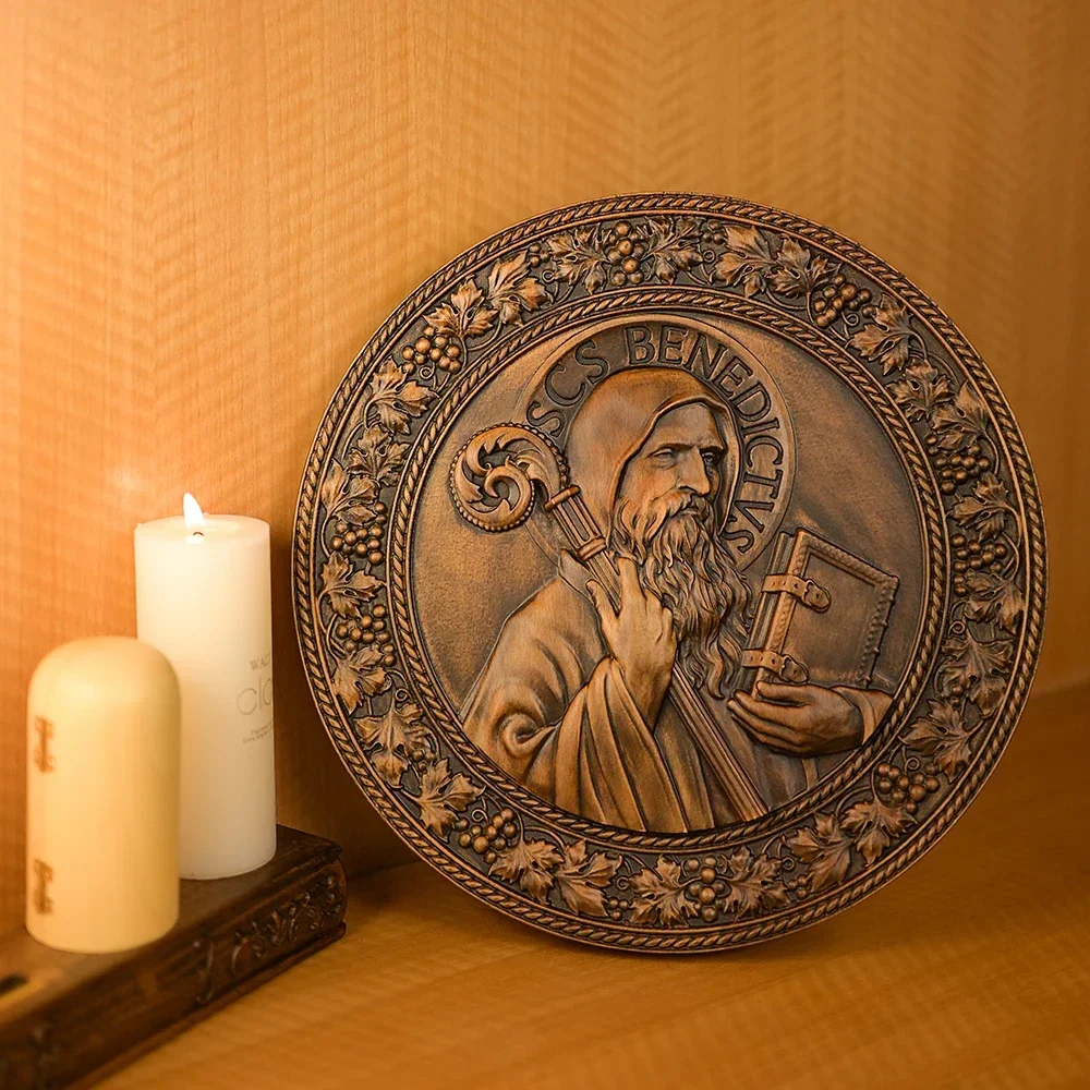 Retro Saint Benedict Statue, Catholic Icon Religious Figure Church Decor Home Room Desktop Ornament