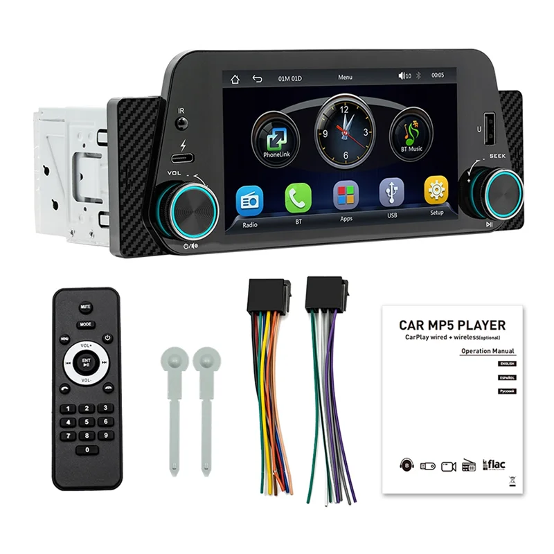 1 Din 5 Inch Car MP5 Navigation Player Stereo Smart Bluetooth Reverse Car Interconnect Wireless Carplay+Android Auto