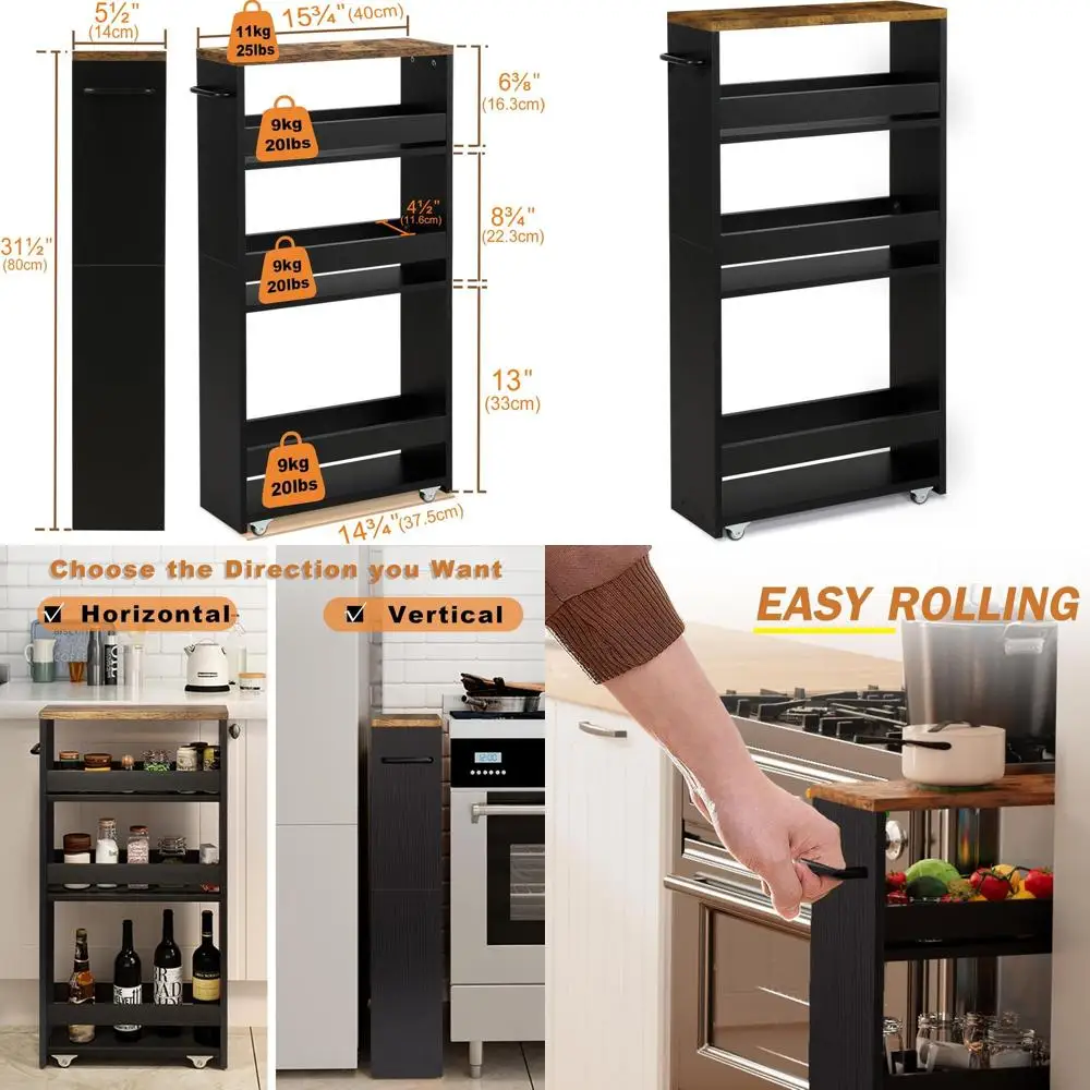 

Компактная 4-ярусная тележка на колесиках для кухни и прачечной, идеально подходит для небольших и узких помещений