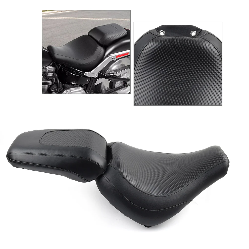 Motorbike Driver & Passenger Rider Two Up One Piece Seat 2pcs For Harley Fat Boy 114 FLFBS FLFB Models 18+ Leather Black