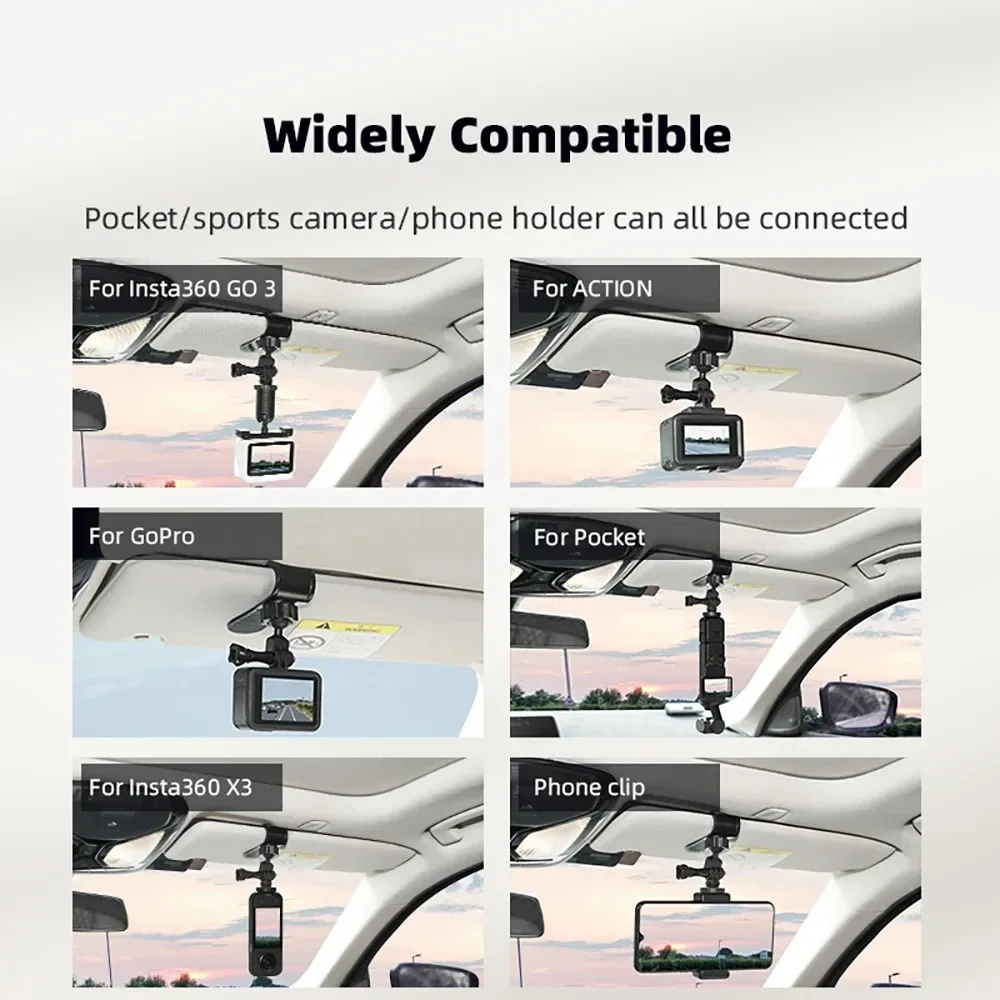 BRDRC سيارة الشمس قناع جبل ل GoPro بطل 13 12 11 10 /Action 5 Pro/Insta360 X4 X3/Pocket 3 كاميرا ملحقات الهاتف الذكي