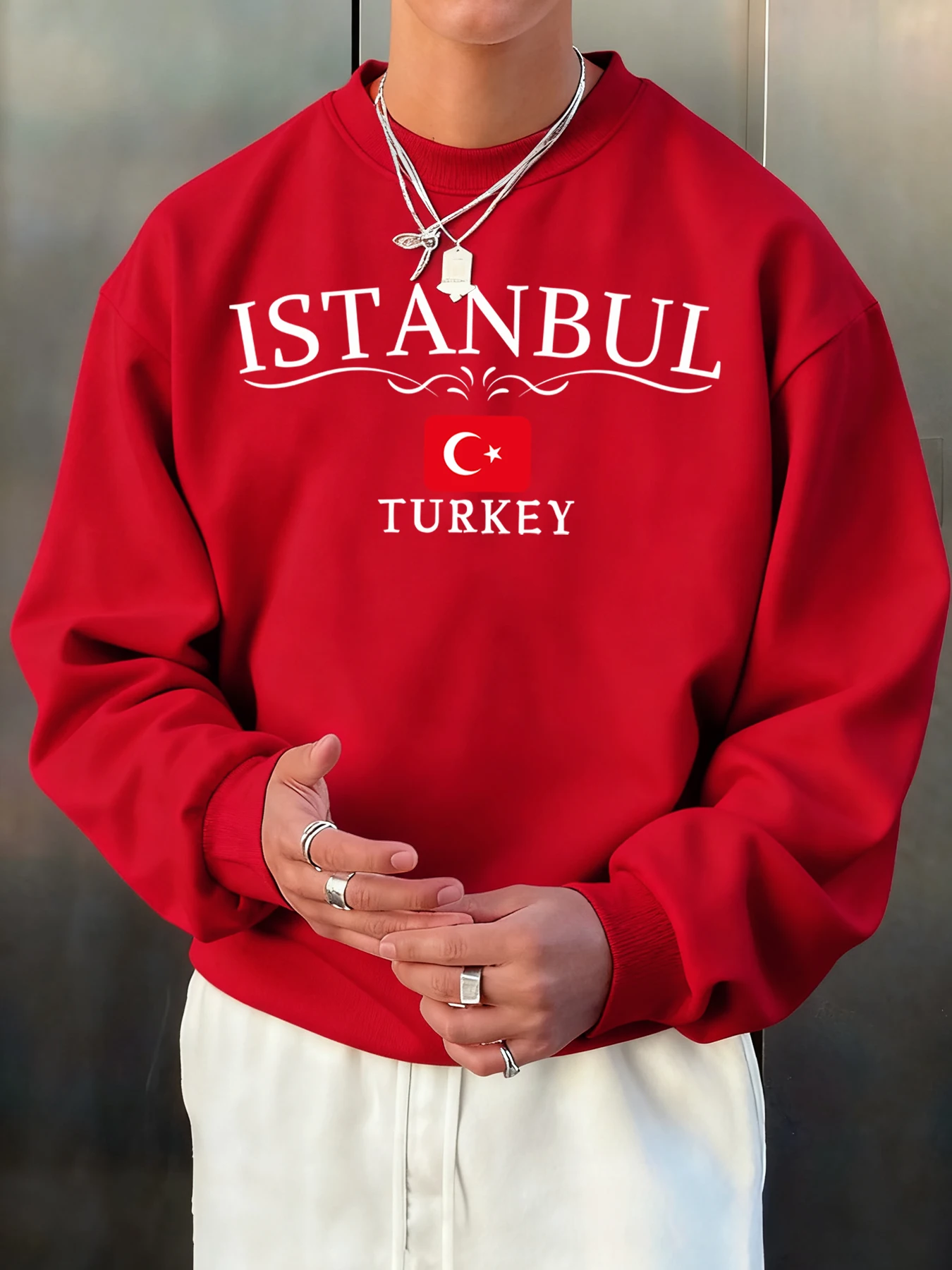 اسطنبول تركيا رسالة مطبوعة الشارع الشهير الرجال الصوف الهيب هوب البلوز الرياضة Crewneck البلوفرات متعدد الألوان الملابس الكلاسيكية