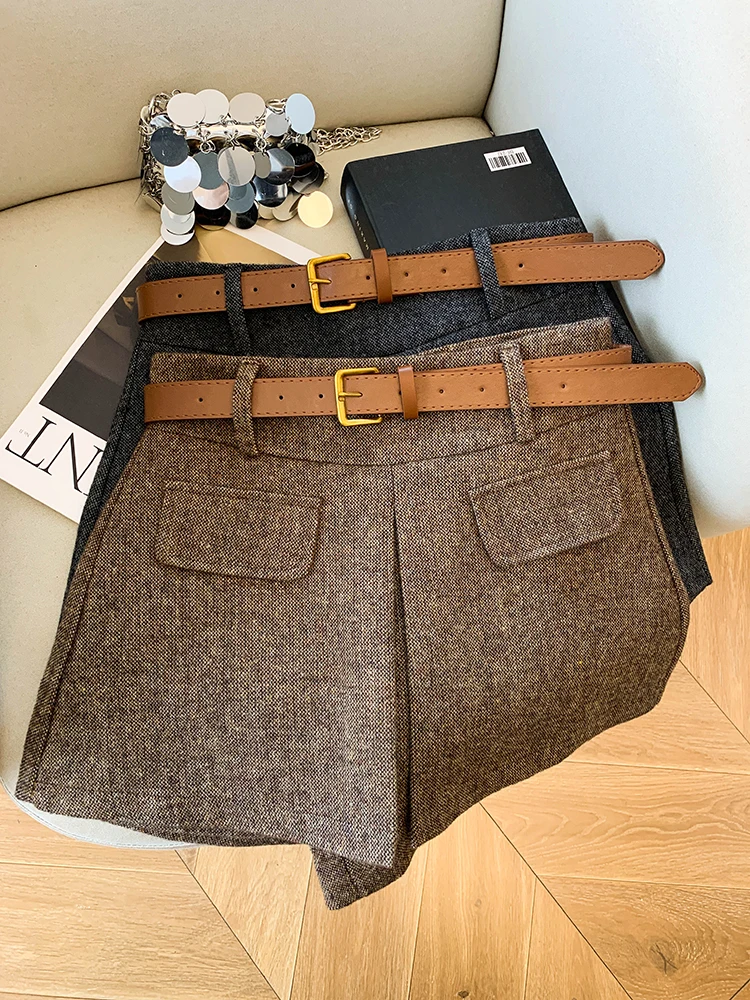 

High Waist Asymmetrical High Faion Woolen Skirt Pants Women's Autumn Winter Outerwear Small Size Sweet Sle A-Line Skirt