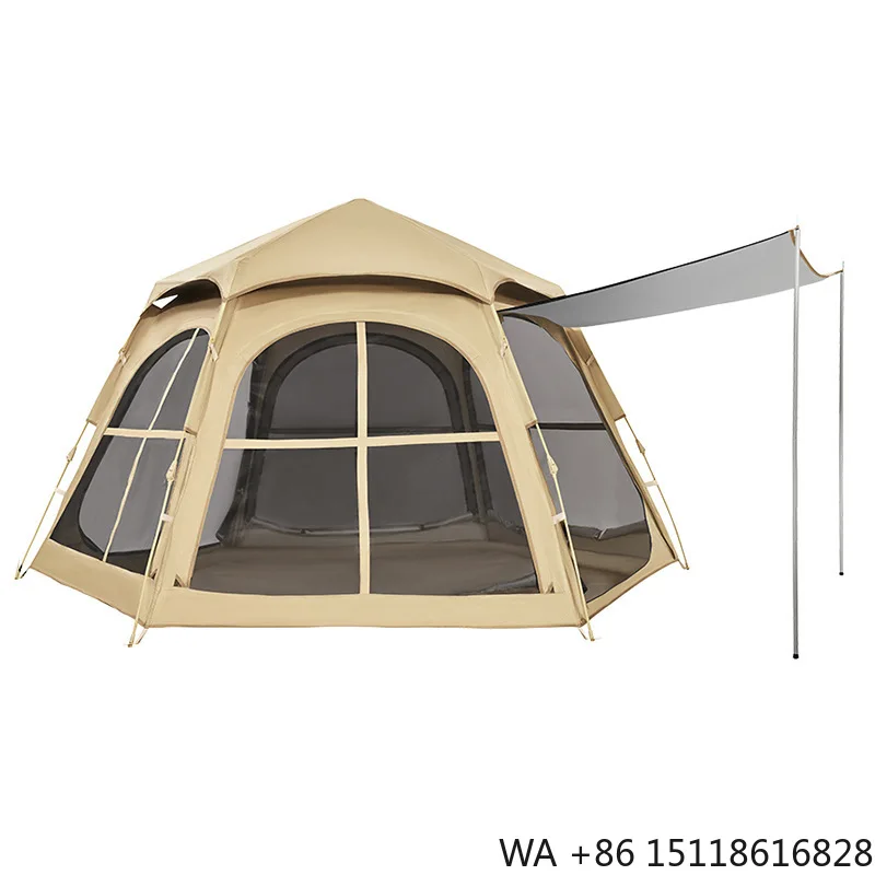 4-Season Hexagonal Automatic Tent | 280x240cm Black-Coated Oxford Tent | Waterproof Sunproof Fast Setup Tent for Family Camping