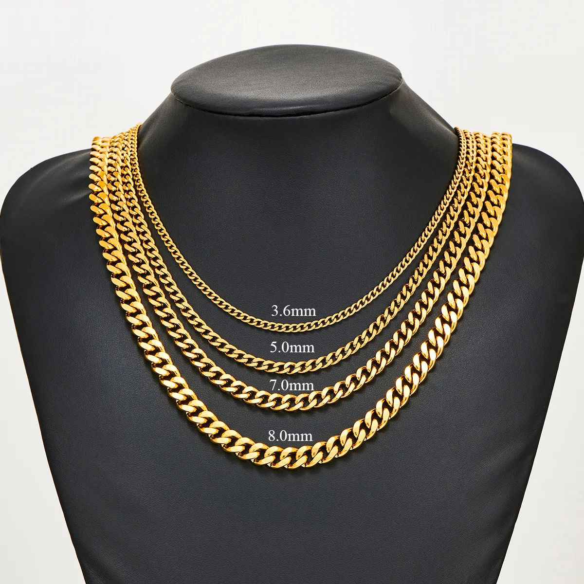 3.6mm/5mm/6mm/7mm/8mm Gold Color Stainless Steel Cuban Link Chains Classic Men Boy Curb Chunky Necklace 14 to 30 Inches