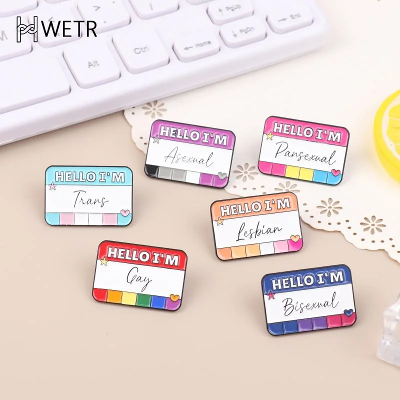 Hello I'm Enamel Pins BI Pan Asexual Trans Gay Lesbian Brooches Lapel Badges Pride Rainbow Color Dialog Box Jewelry