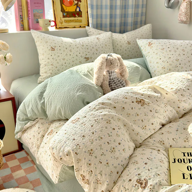 

Ins Style Printed All-Cotton Bedding Set Antibacterial Dormitory Bedclothes for Students Comfort Skin-Friendly Home Decoration