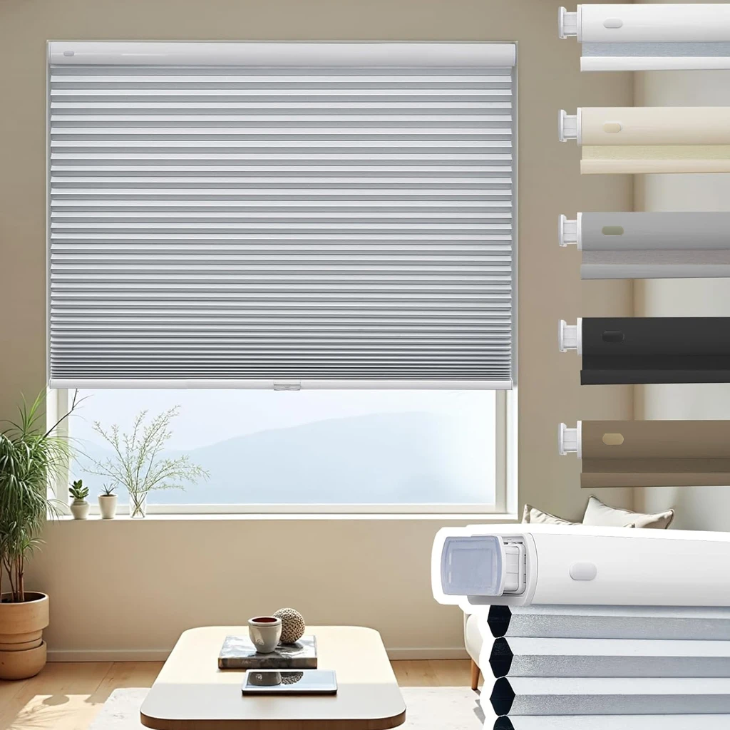 Custom Smart Shades Motorized Automatic Upper Open Cordless Double Cell Blackout Cellular Shade Honeycomb Blinds Built-In Spring