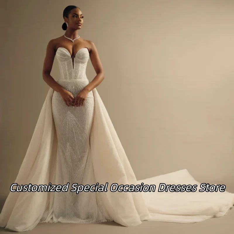 

Изысканные свадебные платья русалки с v-образным вырезом и съемным шлейфом, роскошные свадебные платья Vestido De Novia по индивидуальному заказу для женщин