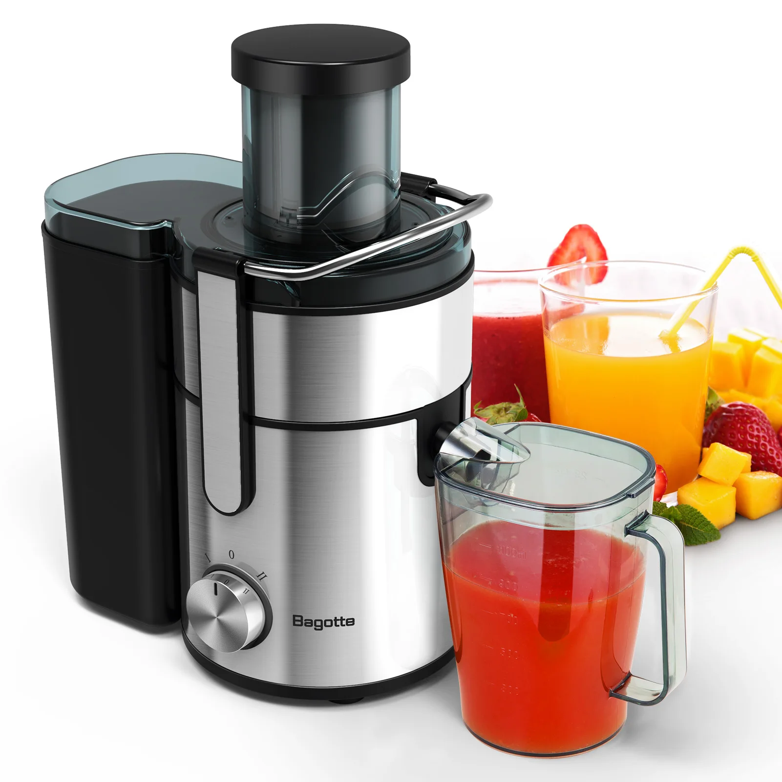 Bagotte Automatic Juicer Electric Citrus Juicer Big Mouth Masticating Juicer Cold Press Slow Juice