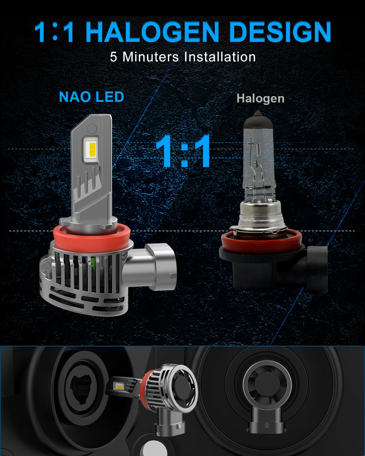 NAOEVO V05 1:1 مصباح أمامي صغير Led H7 Canbus H4 H11 ضوء السيارة 9005 HB3 9006 HB4 12 فولت 100 واط كشافات السيارات 9012