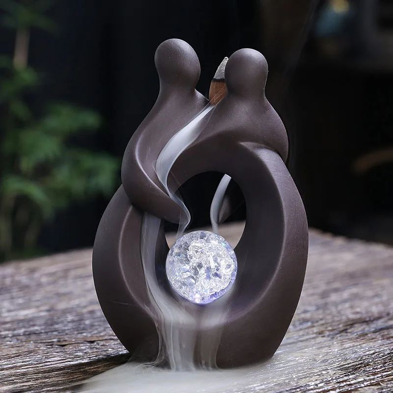 

Курильница из фиолетовой глины, дерева агара, подарок на день Святого Валентина, ремесленное украшение, креативная курильница для пары, светодиодная лампа, благовония с обратным потоком