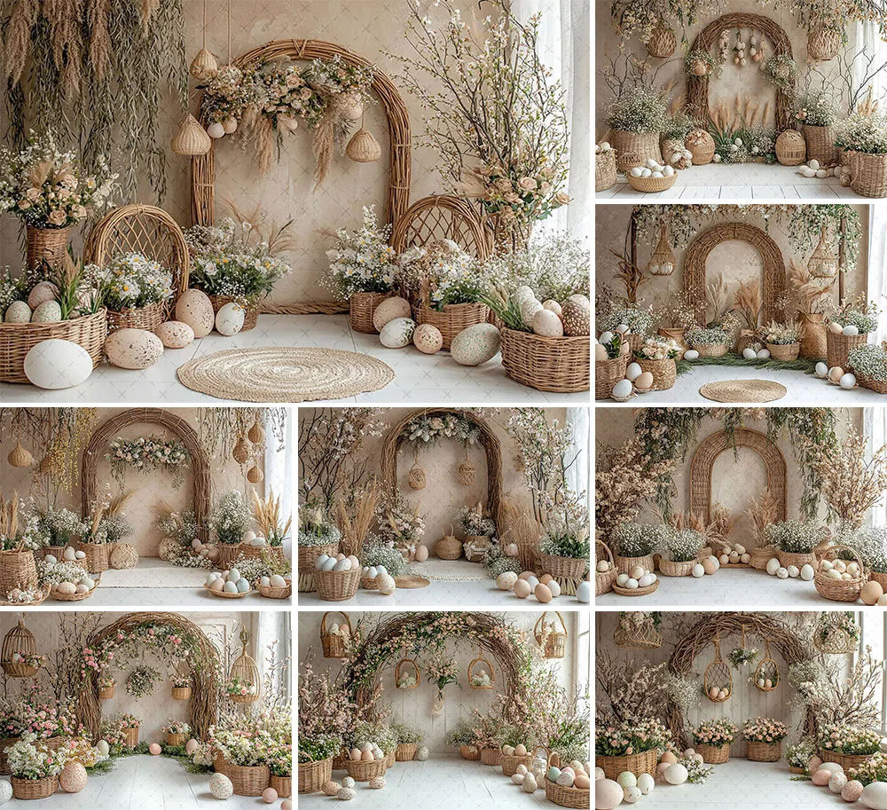 Mehofond Photography Background Spring Easter Boho Flower Arch Door Eggs Kid Birthday Party Portrait Decor Backdrop Photo Studio