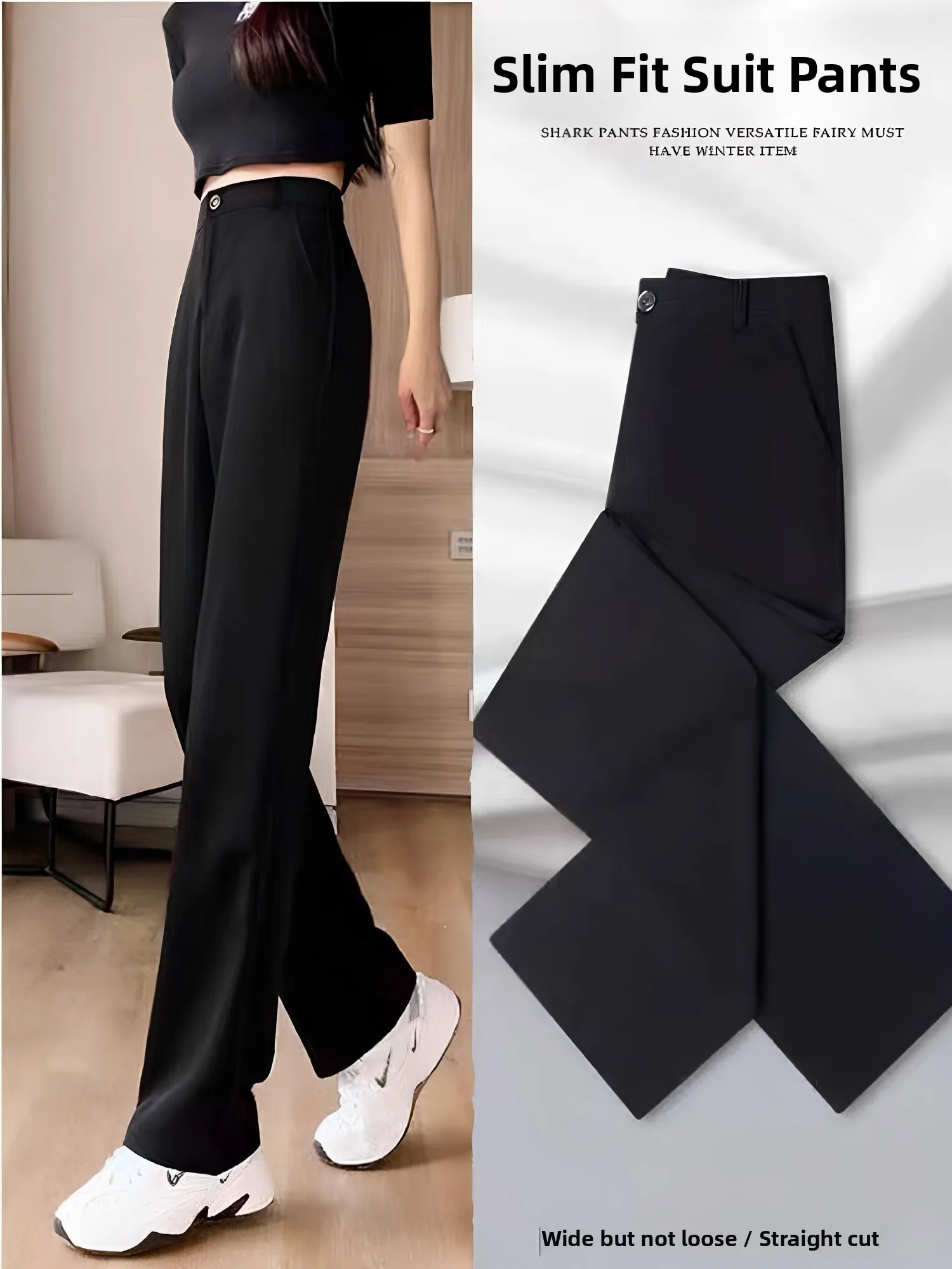 

Slim Wide Leg Pants Women's High Waist Straight Casual Work Trousers Black Professional Suit Pants Summer New Arrival