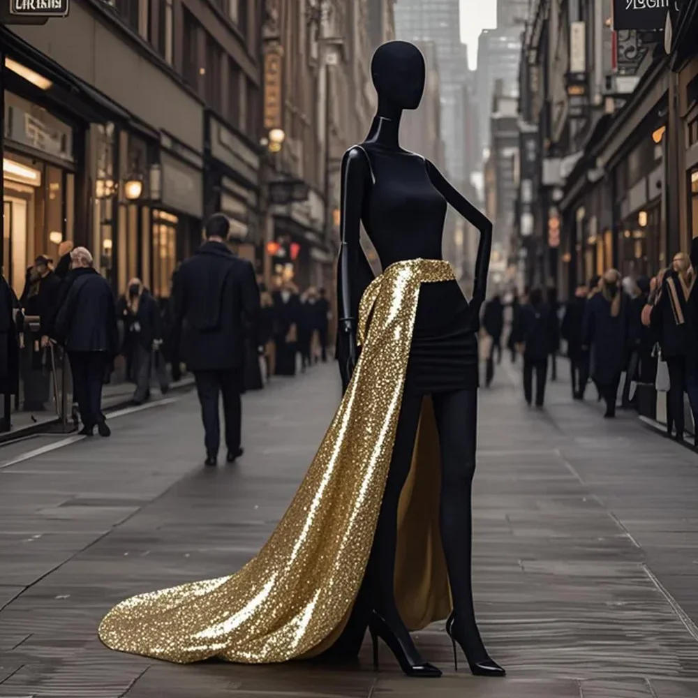 

Real Image Long Sequined Detachable Train Shiny Women Sequin Overlay Skirt Color And Size Available Costumes For Stage Show