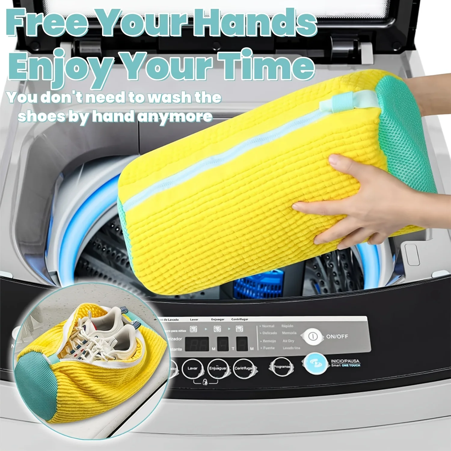 Durable Mesh Shoe Wash Bag with Zipper Rich Fluff Inside Protects Sneakers Casual Shoes in Washer Dryer Travel Storage Organizer