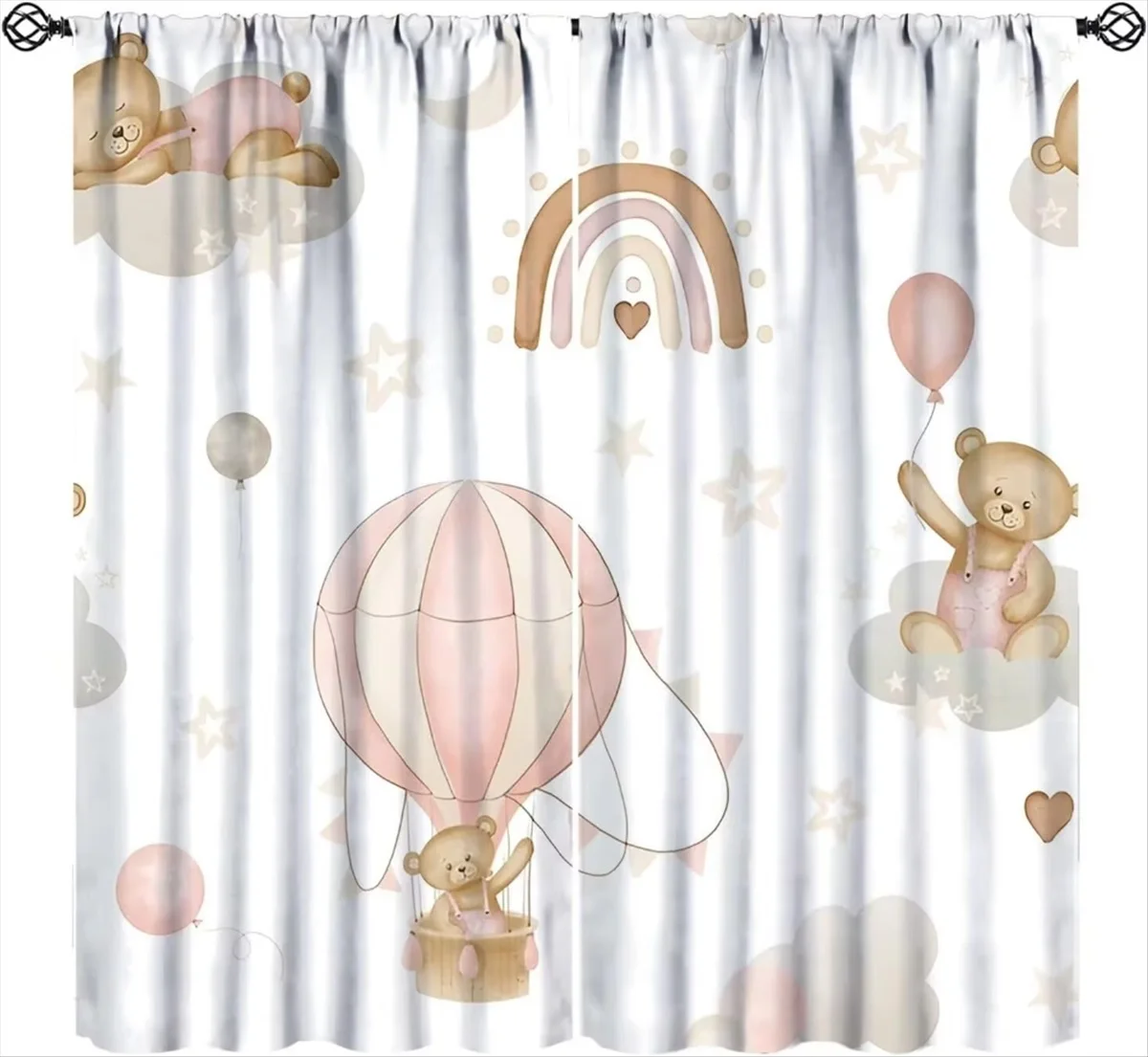 Cortinas de globo aerostático de dibujos animados para dormitorio de niñas, cortinas de ventana con diseño de oso arcoíris rosa, cortinas opacas bonitas para niños, decoración de guardería, regalo
