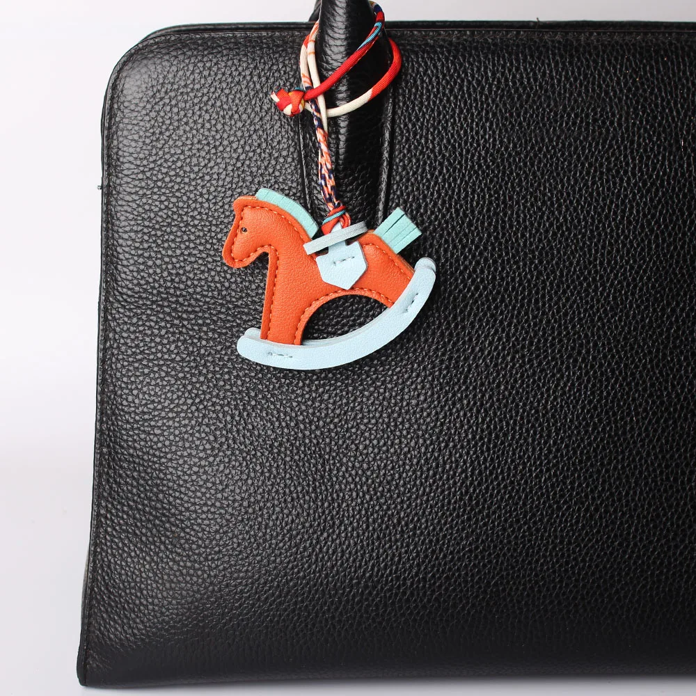 Cute Lovely PU Faux Leather Animal Hobbyhorse Horse Keychain Pendant Car Key Chain Women Girls School Bag Charm Accessories