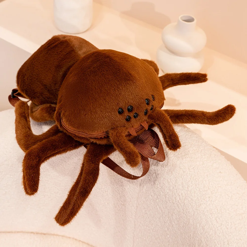 

Plush Spider Backpack Stuffed Fuzzy Brown Velvet Halloween Costume Prop Unique Soft Touch Spooky Cute Design Outing Cosplay