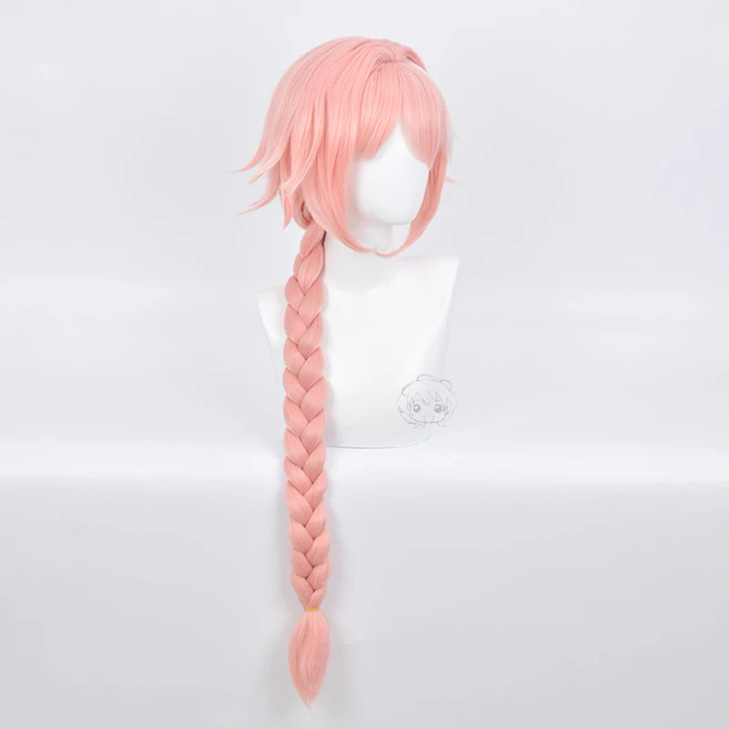 Peluca de Cosplay de Game Fate Apocryph Astolfo, peluca sintética resistente al calor rosa de 75cm + TAPA DE peluca + 3 nudos negros