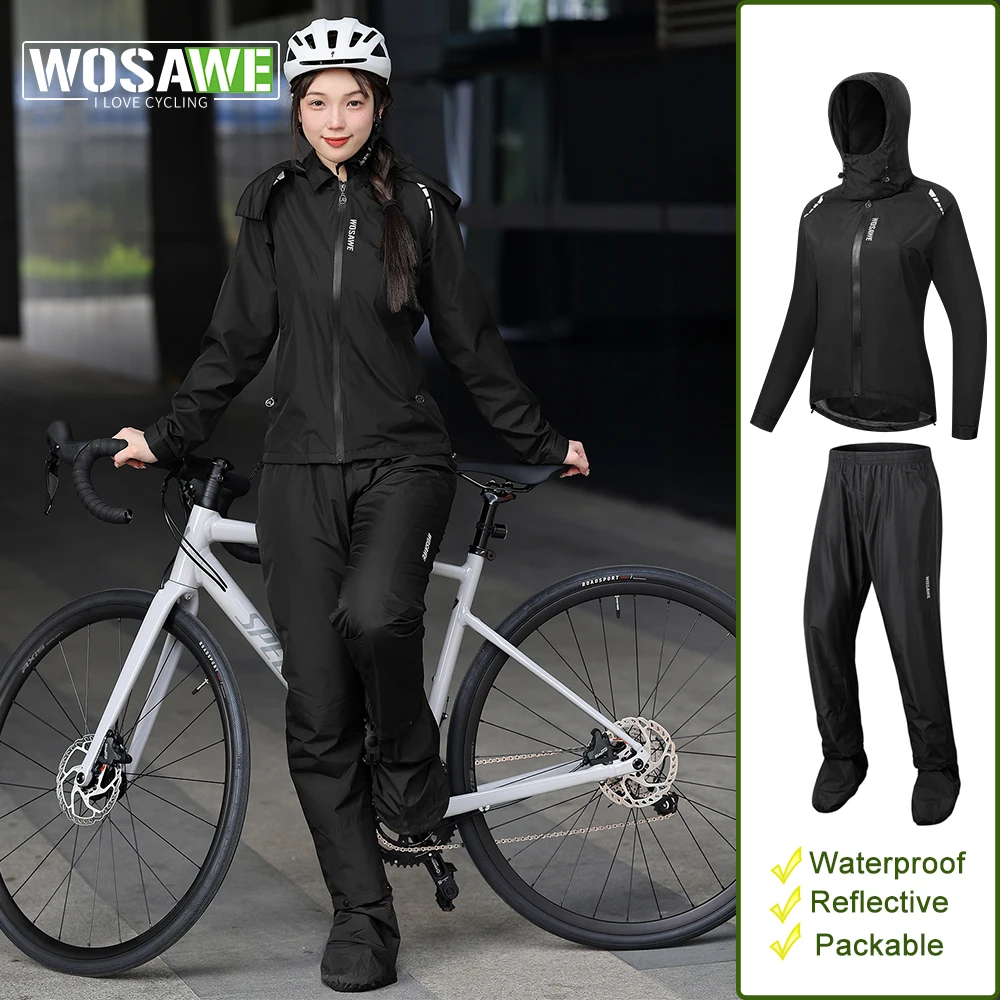 WOSAWE Outdoor Rain Jacket Women Cycling Raincoat Waterproof Windproof Reflective Windbreaker Fishing Hunting Hiking Rain Pants