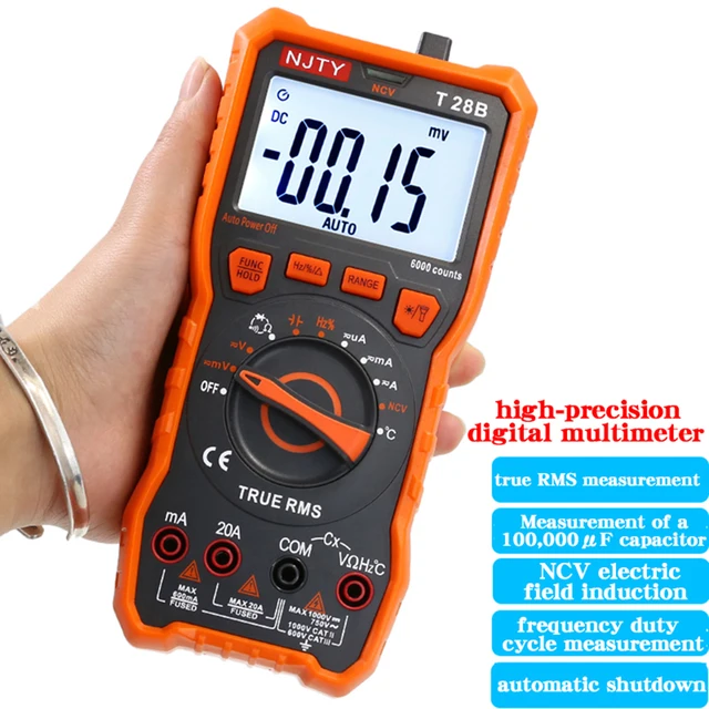 Multimetr NJTY T28B Precyzyjny wyświetlacz cyfrowy Wielofunkcyjny miernik dla elektryków domowych