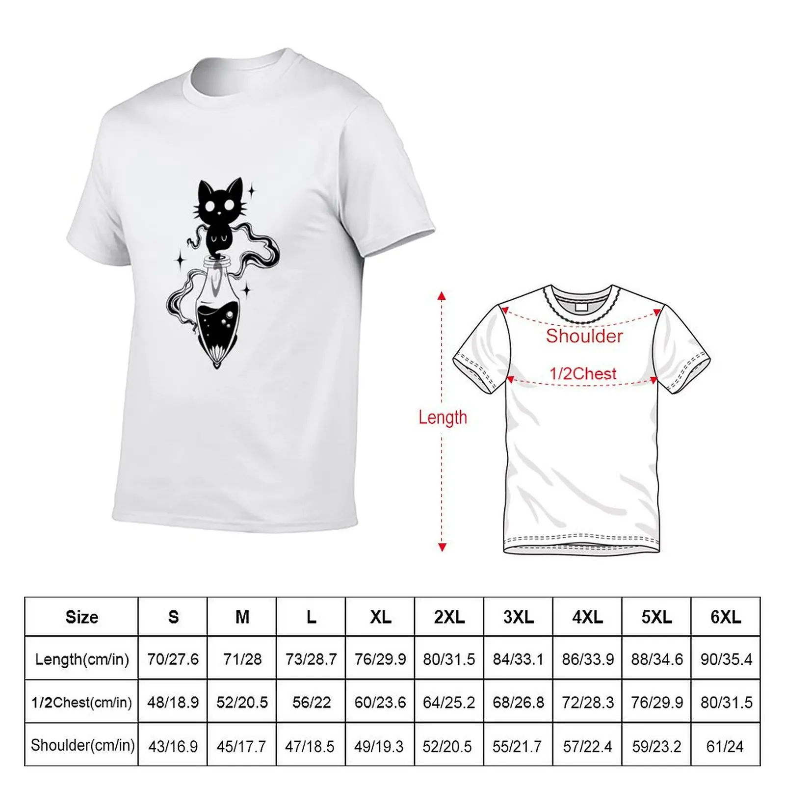 Potion Ghost Kitty T-Shirt Large Size Casual Tee Shirt