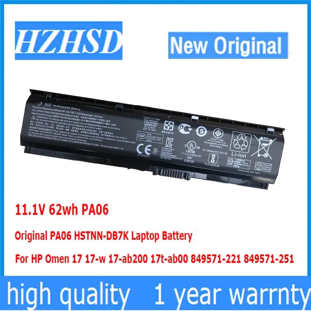 Imagem -01 - Bateria do Portátil para hp Pa06 Hstnn-db7k 17 17-w 17-ab200 17t-ab00 849571221 11.1v 62wh Original Pa06 bateria do portatil para hp pa06 hstnn db7k 17 17 w 17 ab200 17t ab00 849571221 111v 62wh original pa06 01