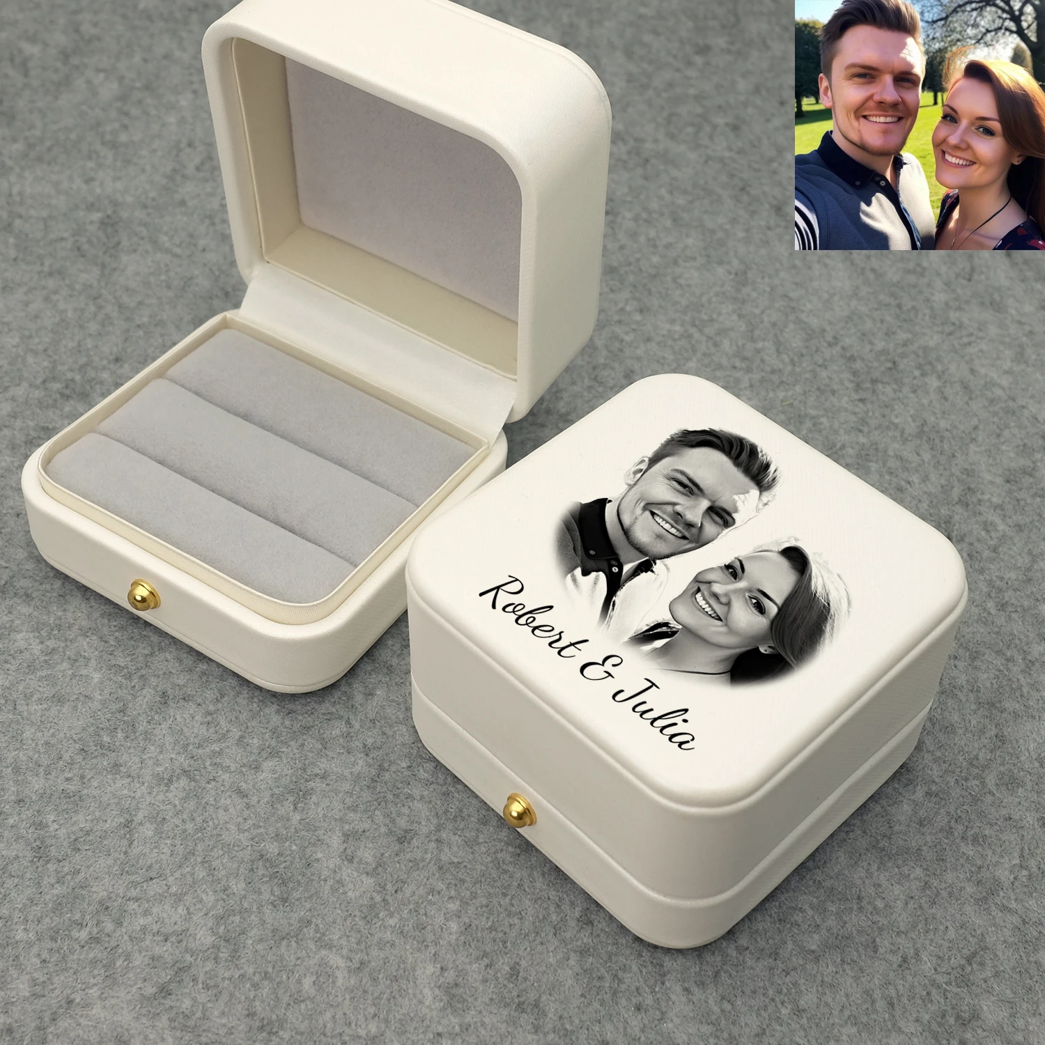 Personalized Custom Wedding Ring Box Double Ring Box Engagement Proposal Ring Holder Proposal Wedding Decor  from your photo