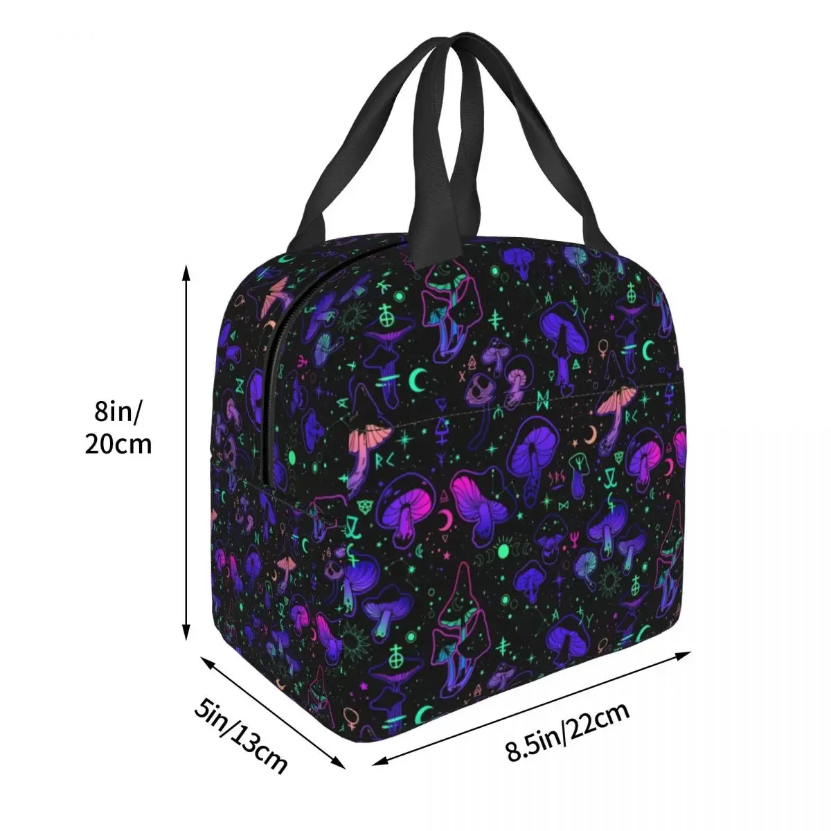 Lunch Bags para mulheres e crianças, cogumelos mágicos, símbolos ocultos, refrigerador térmico, lancheira portátil de lona, bolsas de viagem, piquenique