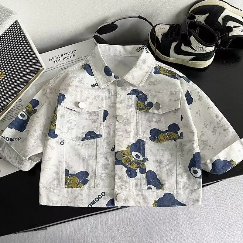 

Boys' Outerwear Spring and Autumn Children's New Denim Jacket Boys' Lapel Fashionable Denim Jacket Top
