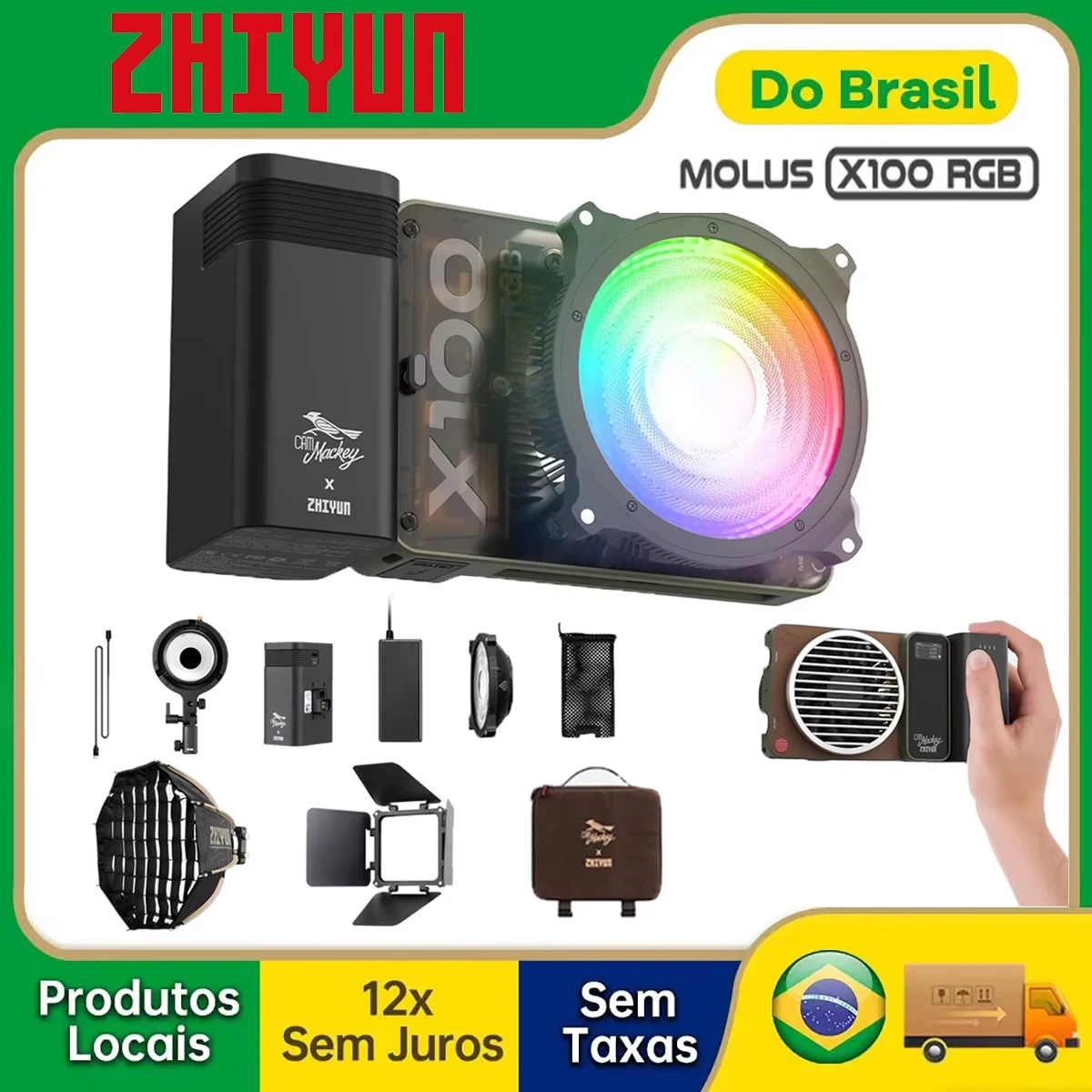 【Do Brasil】ZHIYUN MOLUS X100 RGB 100W Видеосвет Профессиональное освещение для фотосъемки 2500K~10000K CRI≥95 для Youtuberов и TikTok 【Do Brasil】ZHIYUN MOLUS X100 RGB 100W Видеосвет Профессиональное освещение для фотосъемки 2500K~10000K CRI≥95 для Youtuberов и TikTok