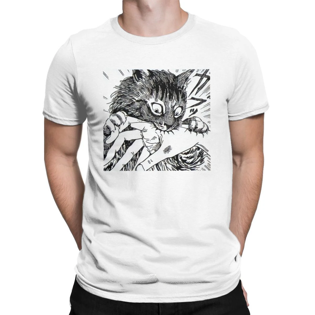 Harajuku Manga Tshirt Crewneck Tops New Arrival Men's Tee Shirt My Cute Cat Tomie Junji Ito Vintage  Tees