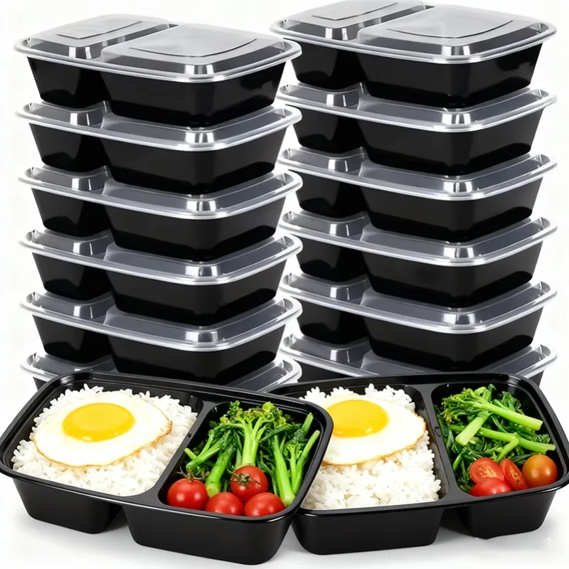 

10/20PCS Disposable Covered Lunch Box with Two Compartments Black Lunch Box Container Picnic Outdoor Camping Hiking Work Meal