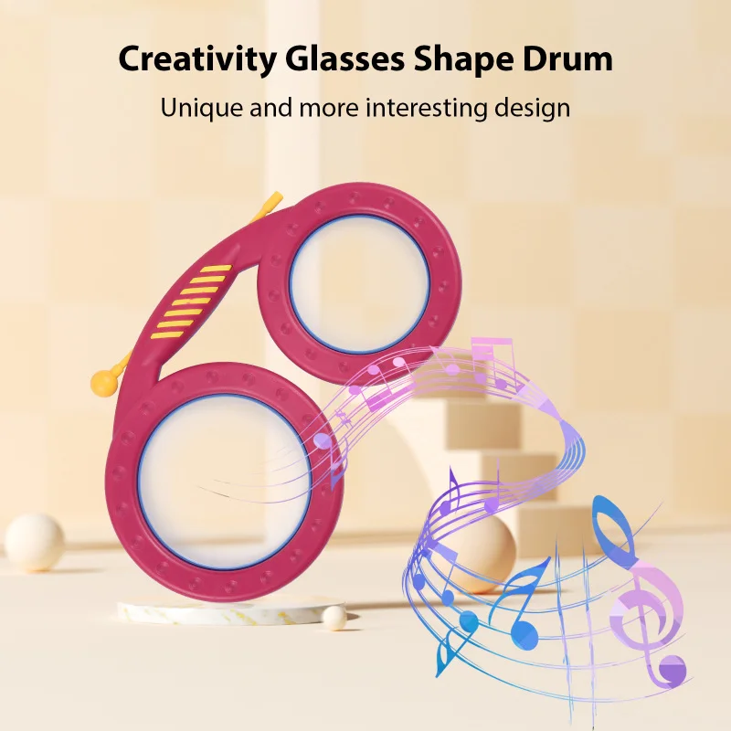 Glasses Drum Clapping Drum Orff Musical Instrument Special-shaped Drum Percussion Instrument 2 Color Double-sided Drum for Gifts