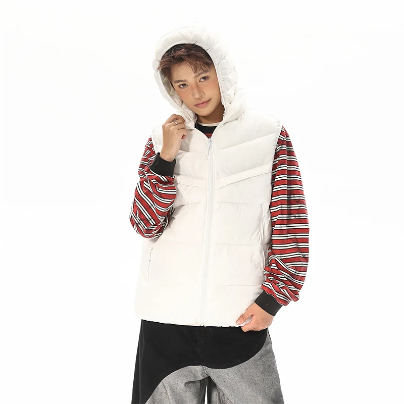 Men's Detachable Hood Puffer Vest Sleeveless Zipper Gilet Thick Warm Loose Fit Casual Outerwear for Autumn Winter