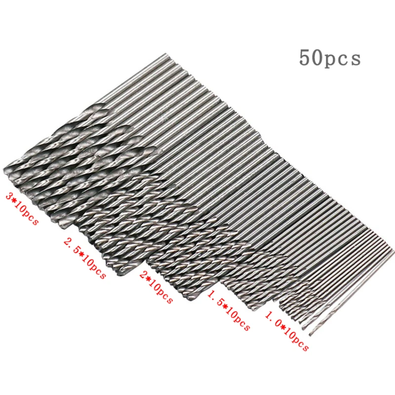 

1-3mm Twist Drill Bit Set 50pcs Mini Metal Titanium Plated High Speed Steel Hand Tools