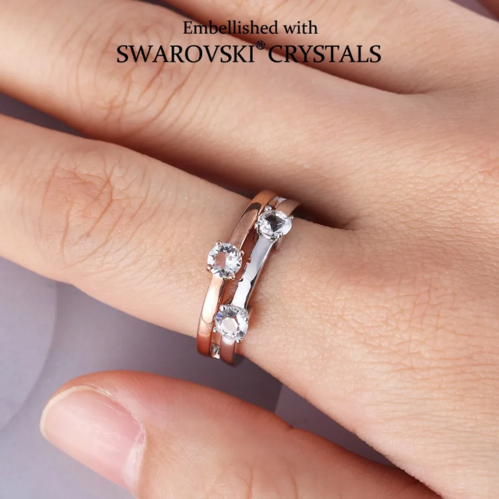 

Двойное цветное кольцо 2 в 1, украшенное австрийскими кристаллами Сваровски для женщин, элегантное мерцание, новый продукт, подарки в стиле панк