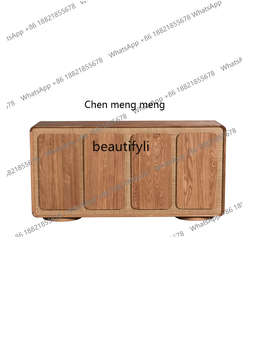 

X Solid Wood Sideboard Household Storage Storage Cabinet Rattan Element Design Nordic Style Living Room Entrance Cabinet