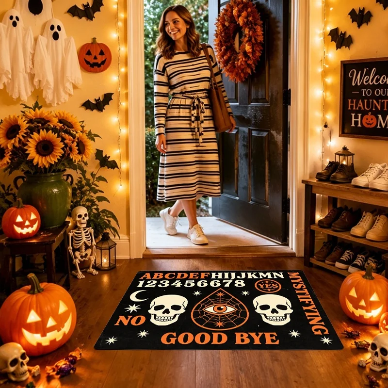 Ouija Board Halloween Doormat, Skull All-seeing Eye Print Entry Mat, Gothic Spooky Front Door Home Decor
