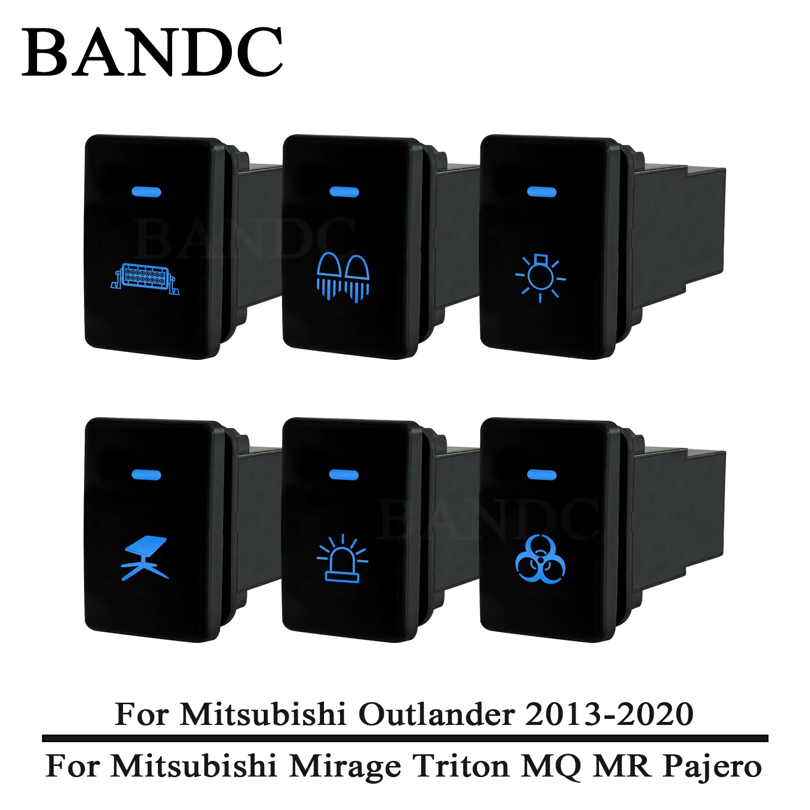 Car Blue LED Front Rear Fog Light Button Horn Garage Opener Momentary Switch For Mitsubishi Triton MQ L200 Outlander 2013-2020